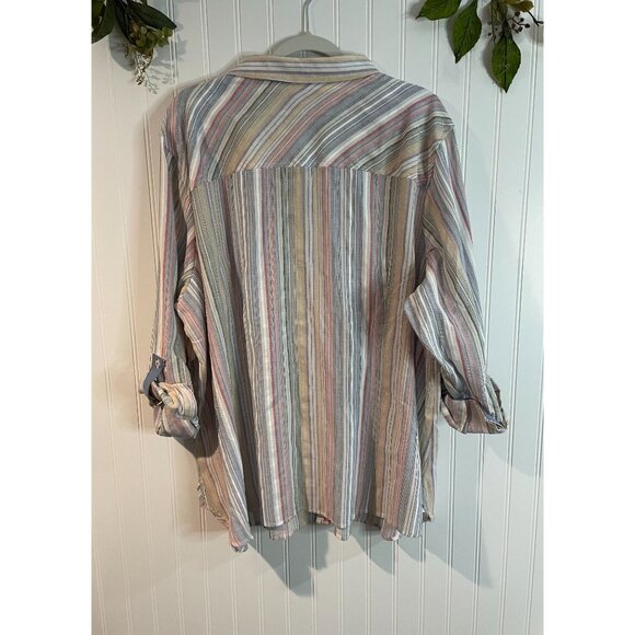Nautica Jeans Womens 2X Multicolor Striped Button-Up Shirt100%Cotton Lightweight - Picture 6 of 14